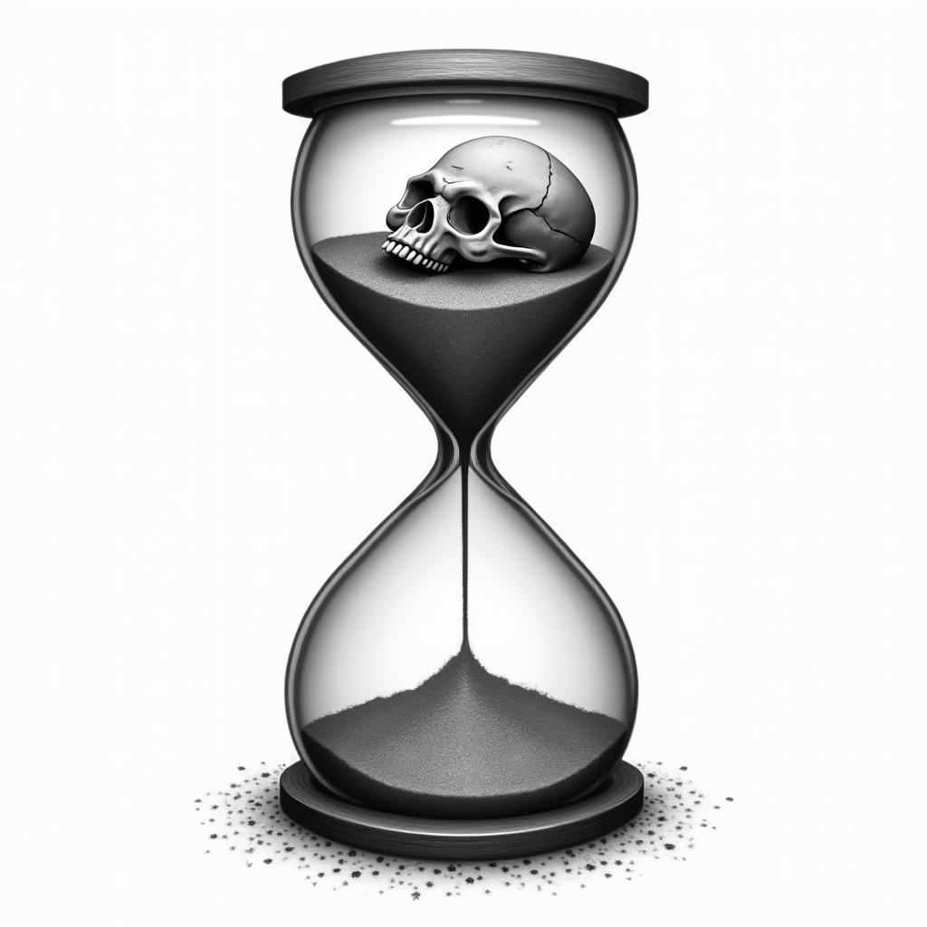 Hourglass with sand and skullhigly detailed tattoo - Variation 3