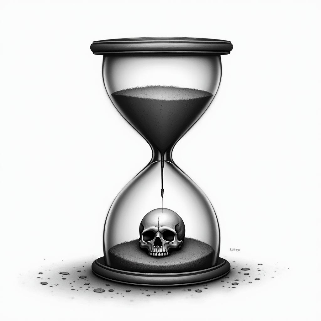 Hourglass with sand and skullhigly detailed tattoo
