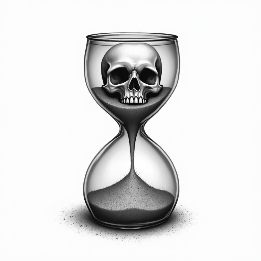 Hourglass with sand and skullhigly detailed tattoo - Variation 2