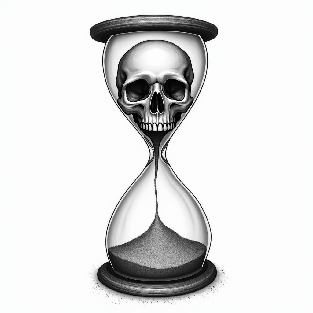Hourglass with sand and skullhigly detailed tattoo - Variation 4