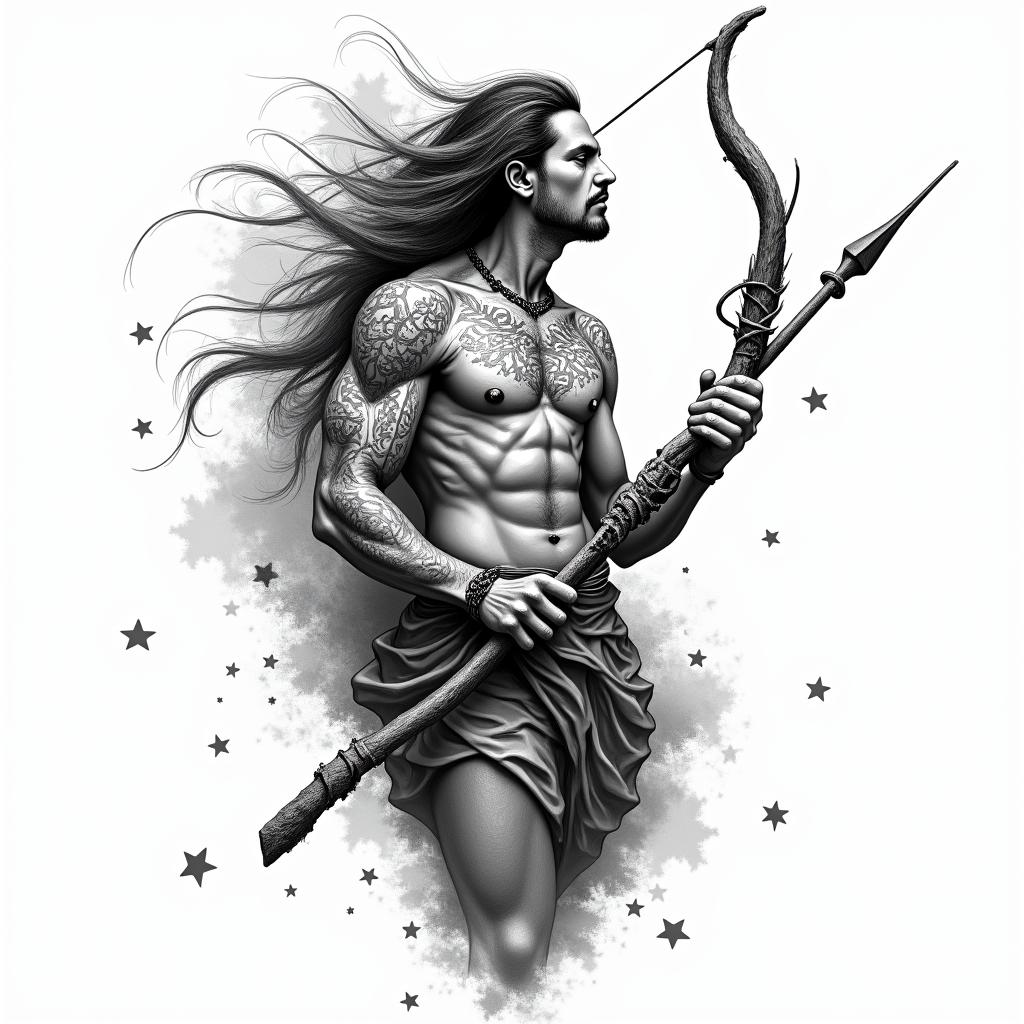 Salvador Eloy Sagittarius Mexicoin new school tattoo, pop culture, modern, detailed tattoo, illustrative