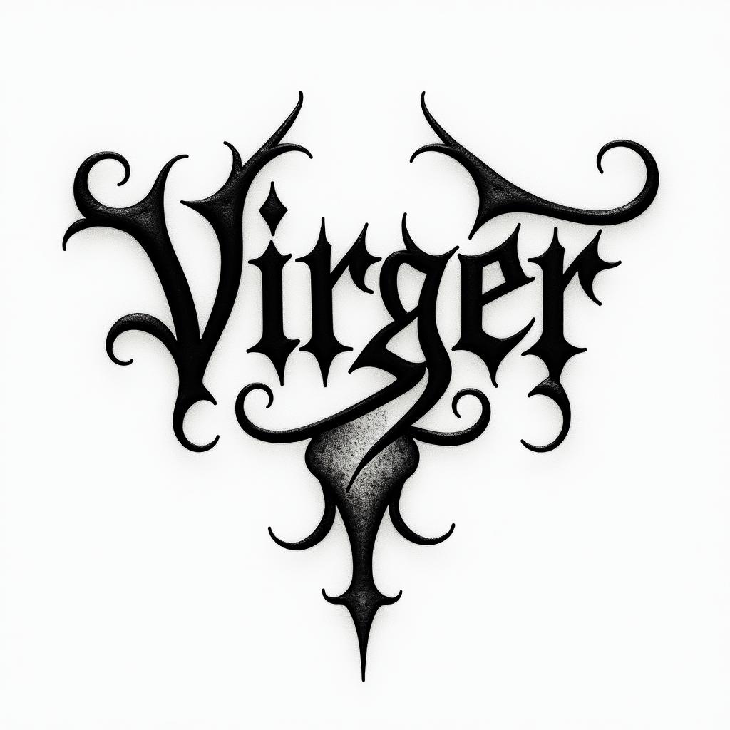 KEIZER, VIRGO, SEAFARERtext-based tattoo, gothic font ultra-realistic, perfectly placed, high-quality font design, photo-realistic shading, 8k, high quality, finely detailed typography - Variation 3
