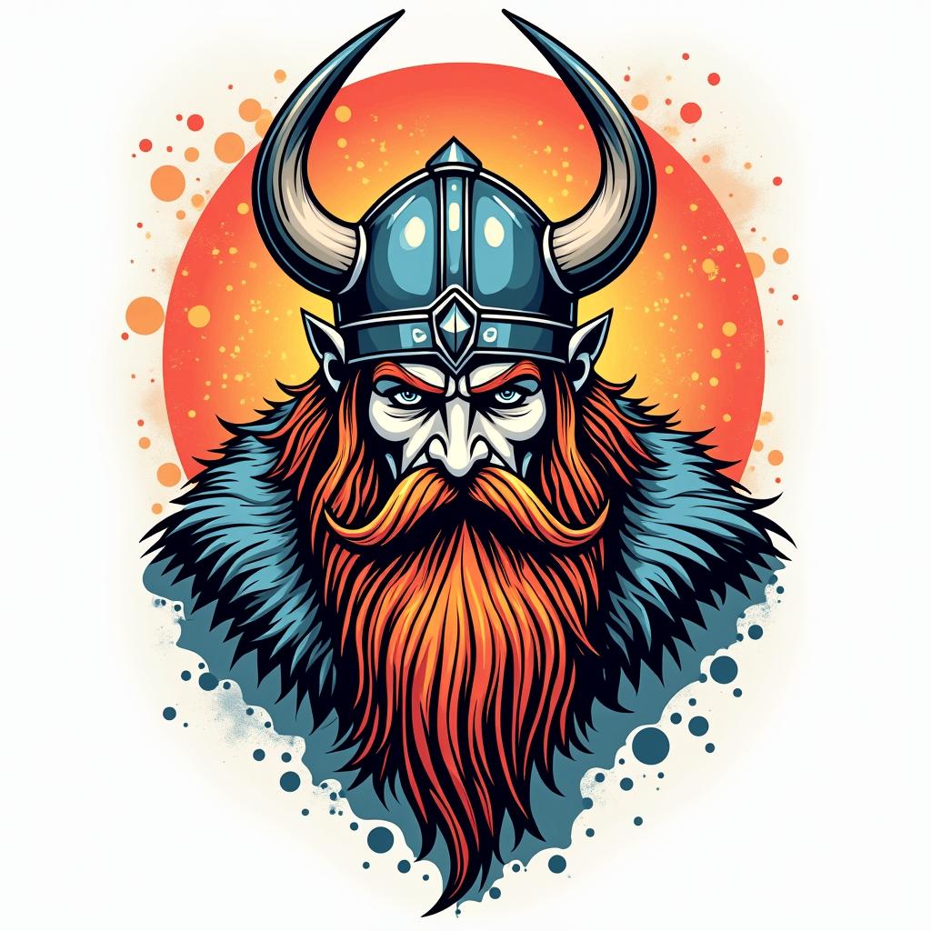 Vikingin pop art style tattoo, featuring bold and vibrant colors, exaggerated outlines, iconic imagery, inspired by comic books and speech bubbles, comic book characters, retro pop culture - Variation 8