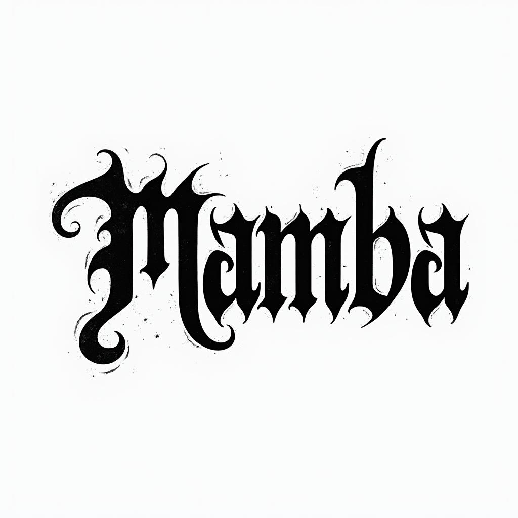 Mamba Mentalitytext-based tattoo, gothic font ultra-realistic, perfectly placed, high-quality font design, photo-realistic shading, 8k, high quality, finely detailed typography - Variation 1