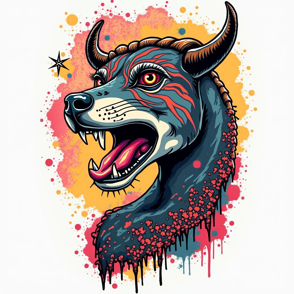 Mamba Mentalityin pop art style tattoo, featuring bold and vibrant colors, exaggerated outlines, iconic imagery, inspired by comic books and speech bubbles, comic book characters, retro pop culture - Variation 2