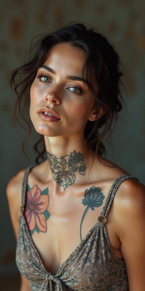 Butterfly sunflower and wildflowersin bohemian style tattoo, 8k - Variation 3