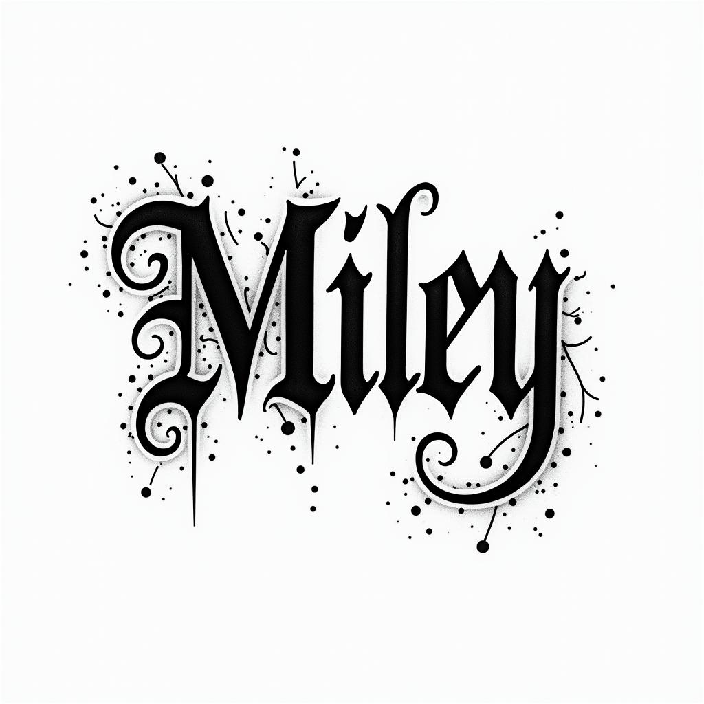 Mileytext-based tattoo, gothic font ultra-realistic, perfectly placed, high-quality font design, photo-realistic shading, 8k, high quality, finely detailed typography - Variation 8