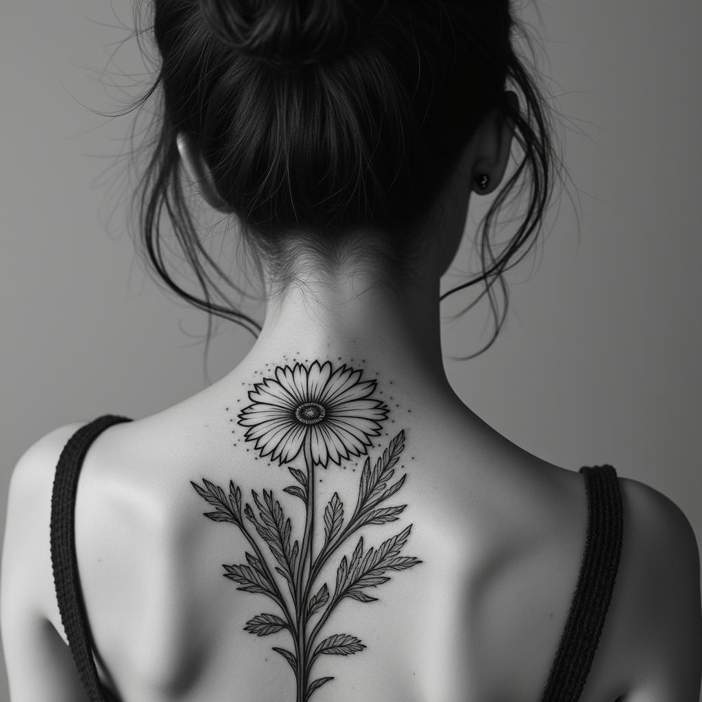 Moon wildflowersin bohemian style tattoo, 8k - Variation 2