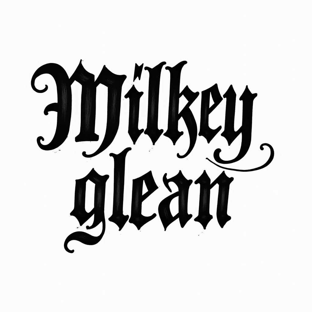 Mileytext-based tattoo, gothic font ultra-realistic, perfectly placed, high-quality font design, photo-realistic shading, 8k, high quality, finely detailed typography - Variation 2