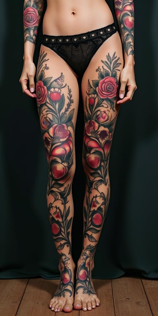 Knives, Lilys, skulls in horror tattoo style, showcasing haunting and unsettling, dark and gritty textures with skulls, eerie faces, jgged designs, bold and intense shading - Variation 2