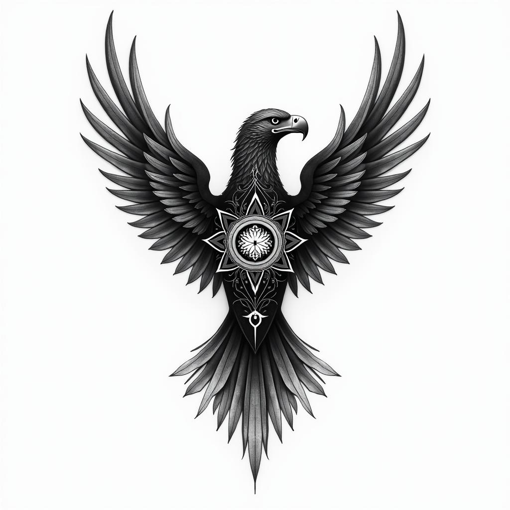 I want to create tattoo at my back it represent my experiences in life from the hard situations that I past stand alone and been resilience like an eagle with added lotus and stars, evil eye infinity symbol strong independent women ready to fly win strong winds please make it more powerful tattoo symbol
can u help me send designhigly detailed tattoo - Variation 4