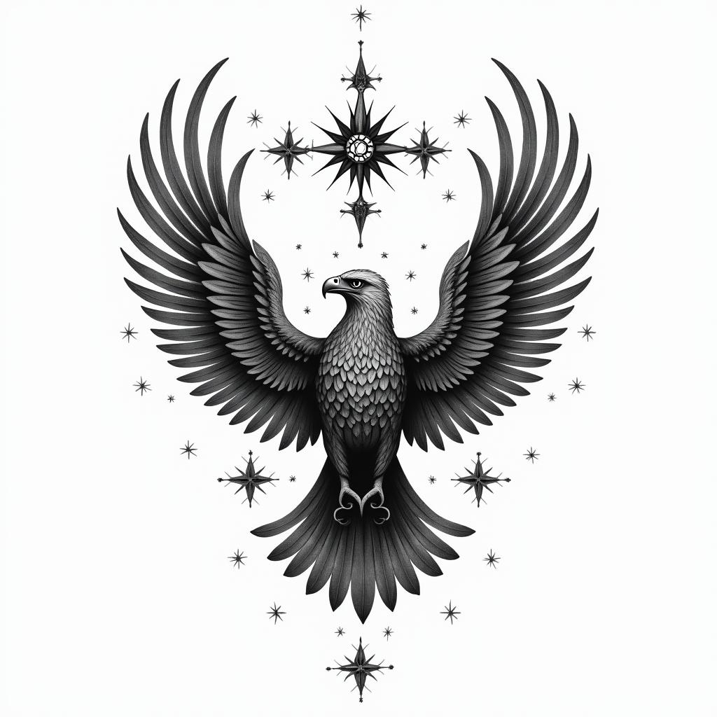 I want to create tattoo at my back it represent my experiences in life from the hard situations that I past stand alone and been resilience like an eagle with added lotus and stars, evil eye infinity symbol strong independent women ready to fly win strong winds please make it more powerful tattoo symbol
can u help me send designhigly detailed tattoo - Variation 2