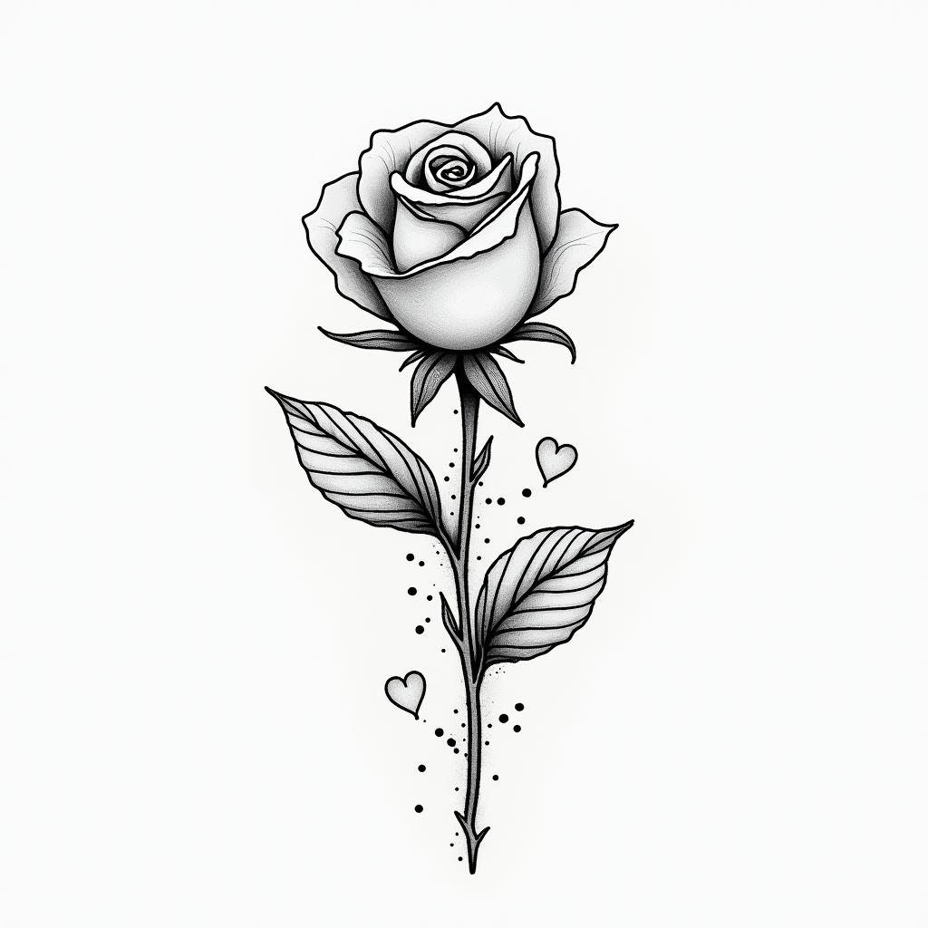 Rose, first name Rose, date 26/02/2018, momin Modest style tattoo, featuring soft, delicate line work with simple and meaningful symbols, gentle waves, a heart, evoking a sense of serenity and grace, - Variation 7