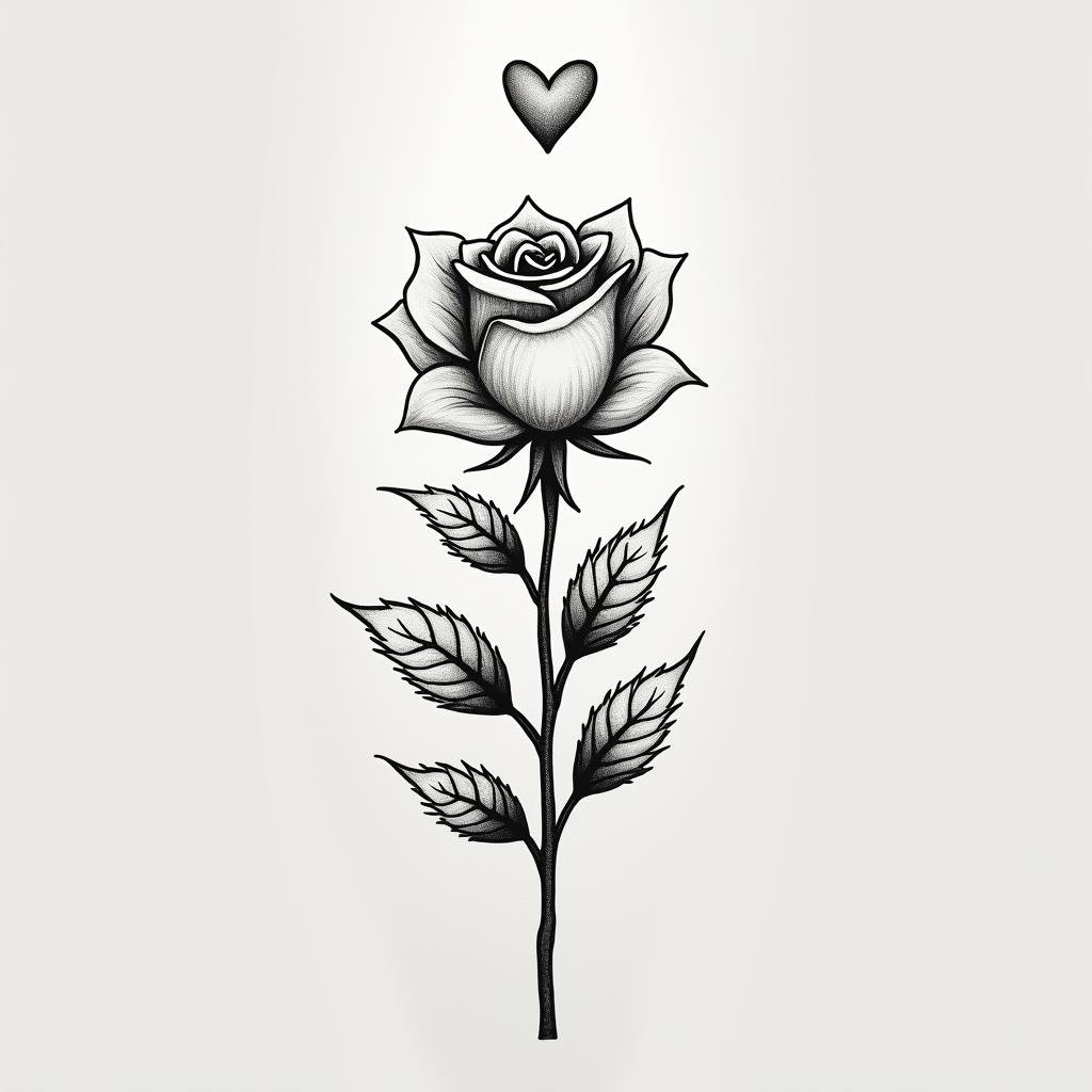Rose, first name Rose, date 26/02/2018, momin Modest style tattoo, featuring soft, delicate line work with simple and meaningful symbols, gentle waves, a heart, evoking a sense of serenity and grace, - Variation 5