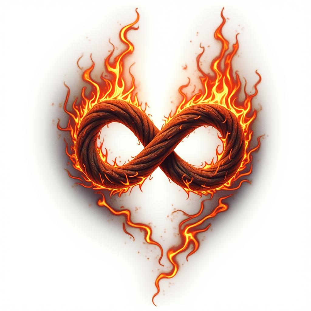 Infinityin flame tattoo style showcasing fiery elements with dynamic flame patterns, glowing effect of flames, natural colors - Variation 3