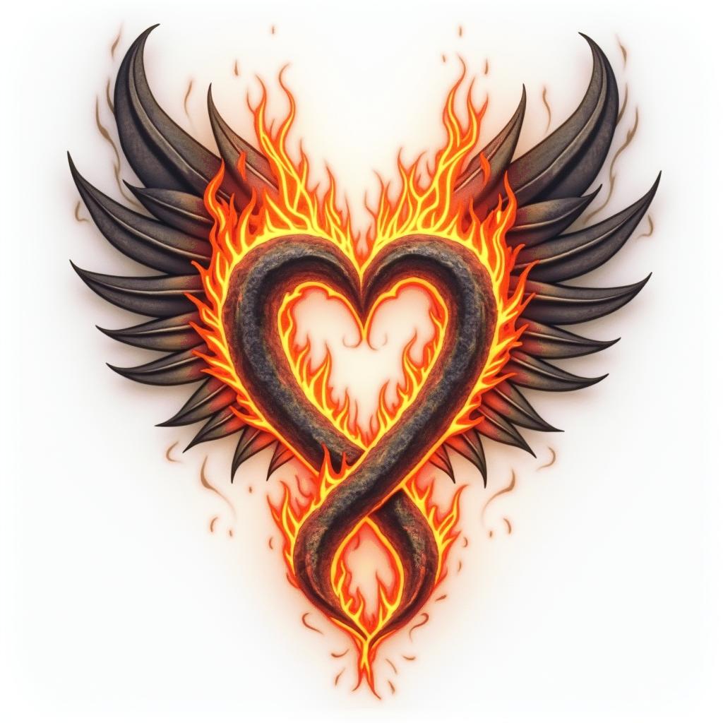 Infinityin flame tattoo style showcasing fiery elements with dynamic flame patterns, glowing effect of flames, natural colors - Variation 4