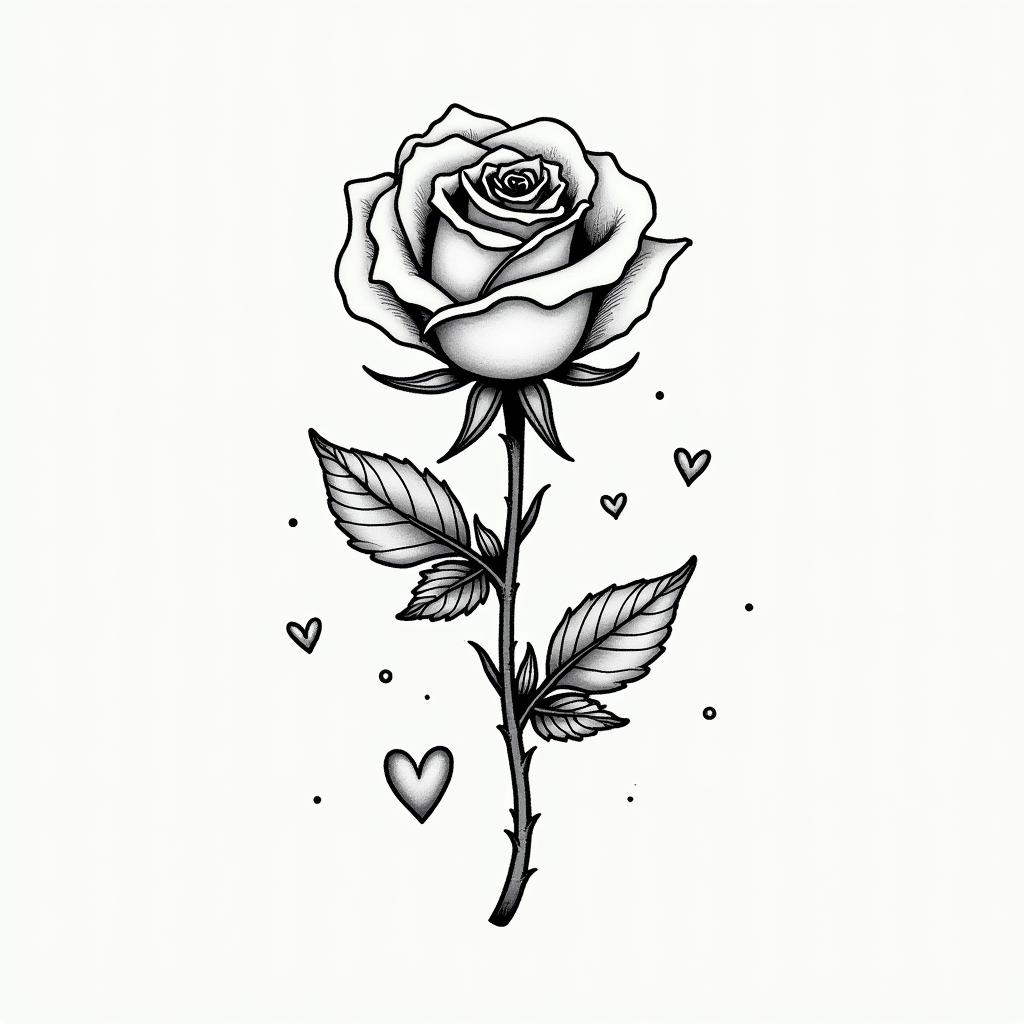 Rose, first name Rose, date 26/02/2018, momin Modest style tattoo, featuring soft, delicate line work with simple and meaningful symbols, gentle waves, a heart, evoking a sense of serenity and grace, - Variation 2