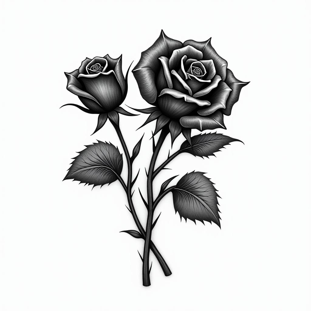 A tattoo design featuring black roses symbolizing love and beauty, accompanied by the phrase "be transformed by the renewal of your mind" from Romans 12:2, representing a personal journey of embracing God's love and experiencing transformation.higly detailed tattoo - Variation 2