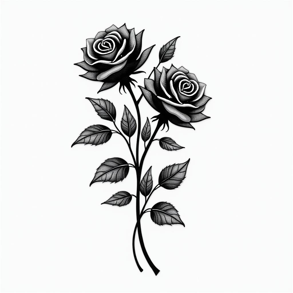 A tattoo design featuring black roses symbolizing love and beauty, accompanied by the phrase "be transformed by the renewal of your mind" from Romans 12:2, representing a personal journey of embracing God's love and experiencing transformation.higly detailed tattoo - Variation 3