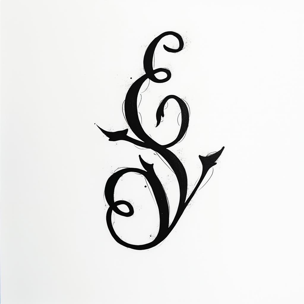An elegant and fluid calligraphy tattoo featuring the intertwined initials E, L, S, and V, beautifully intertwined with graceful curves, symbolizing the connection among a mother, daughter, sister, and self. The design is monochrome, showcasing the elegant flow and artistic nature of the letters.higly detailed tattoo - Variation 6