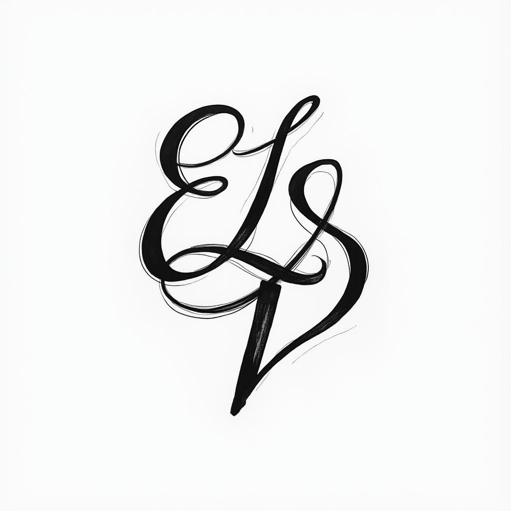 An elegant and fluid calligraphy tattoo featuring the intertwined initials E, L, S, and V, beautifully intertwined with graceful curves, symbolizing the connection among a mother, daughter, sister, and self. The design is monochrome, showcasing the elegant flow and artistic nature of the letters.higly detailed tattoo - Variation 8