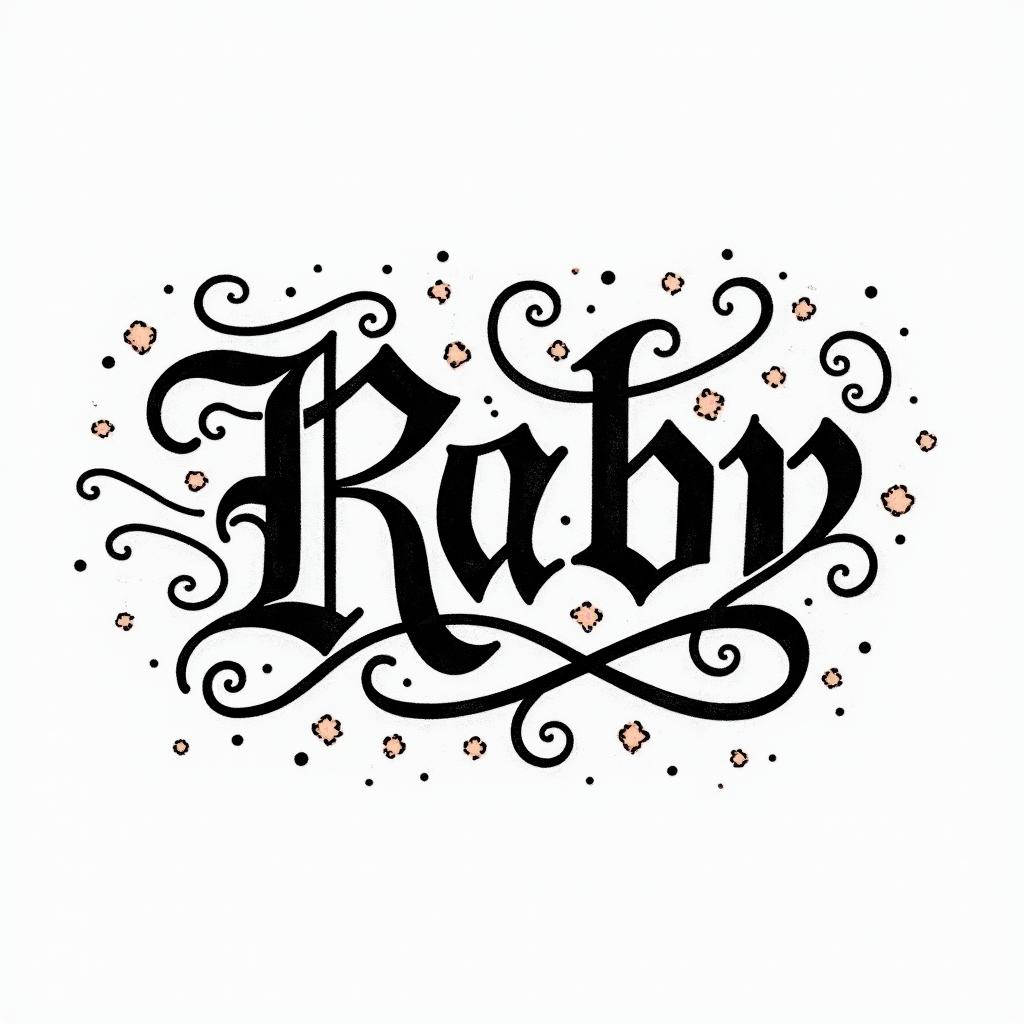 Rubytext-based tattoo, gothic font ultra-realistic, perfectly placed, high-quality font design, photo-realistic shading, 8k, high quality, finely detailed typography - Variation 4