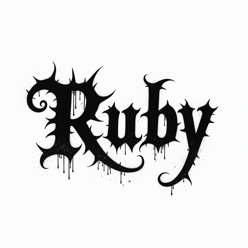 Rubytext-based tattoo, gothic font ultra-realistic, perfectly placed, high-quality font design, photo-realistic shading, 8k, high quality, finely detailed typography - Variation 3