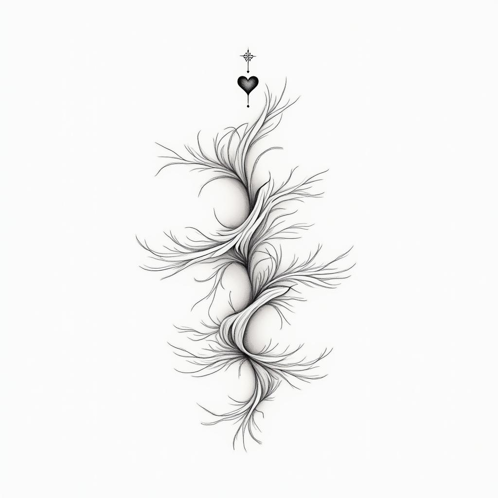 Simplein Modest style tattoo, featuring soft, delicate line work with simple and meaningful symbols, gentle waves, a heart, evoking a sense of serenity and grace, - Variation 4