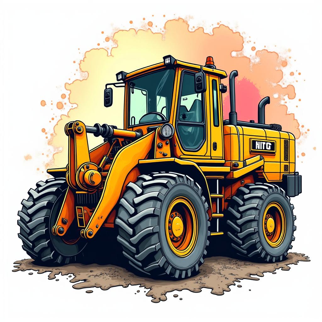 Caterpillar excavatorin pop art style tattoo, featuring bold and vibrant colors, exaggerated outlines, iconic imagery, inspired by comic books and speech bubbles, comic book characters, retro pop culture