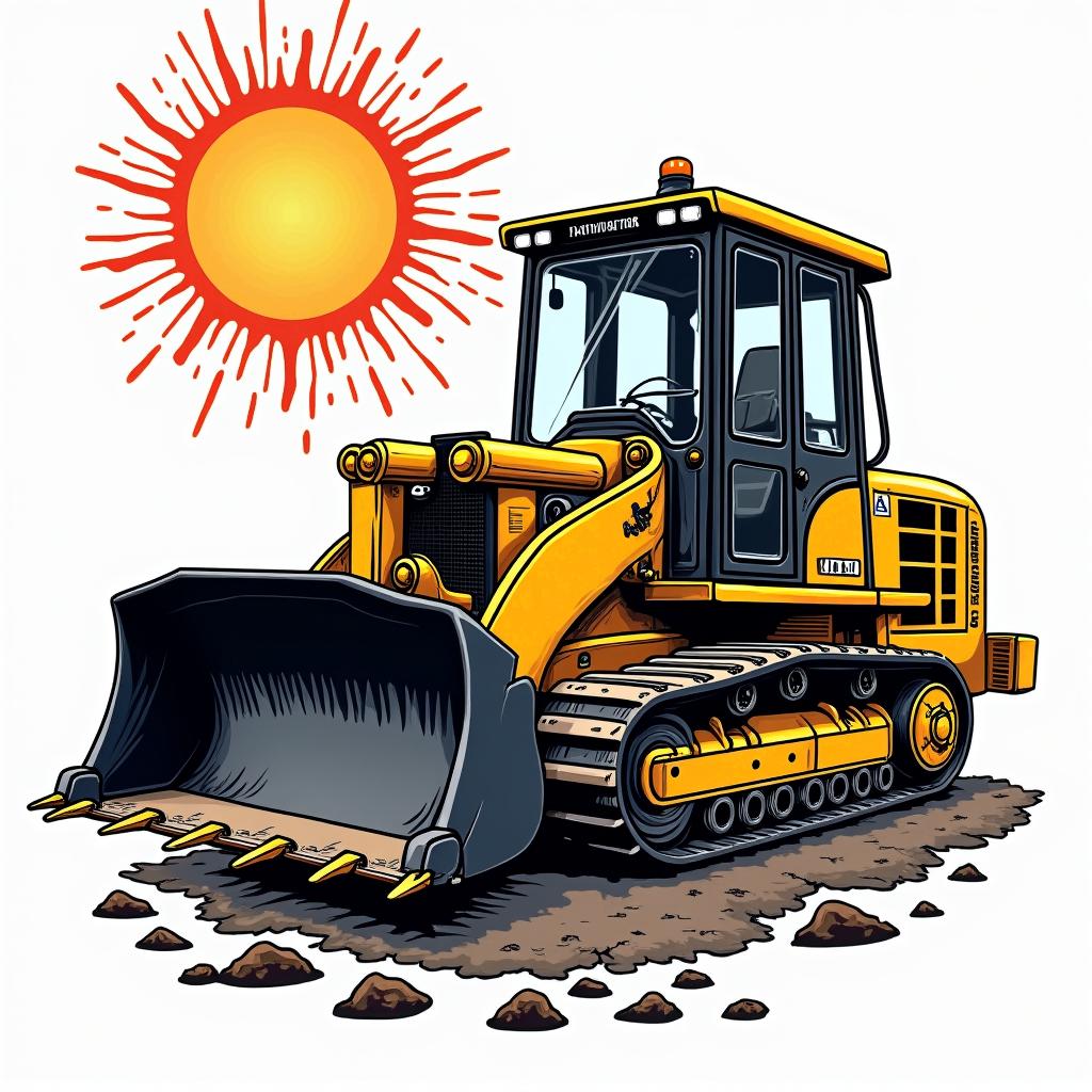 Caterpillar excavatorin pop art style tattoo, featuring bold and vibrant colors, exaggerated outlines, iconic imagery, inspired by comic books and speech bubbles, comic book characters, retro pop culture - Variation 3