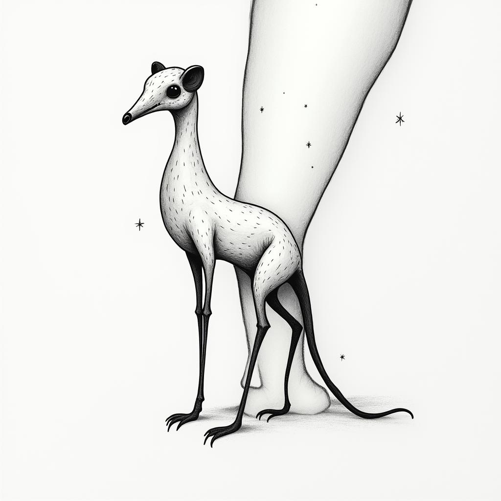 Anteater on legin minimalist style tattoo, featuring simple shapes and fine lines, with minimal shading and details, tiny triangles, creating a sense of balance and harmony - Variation 3