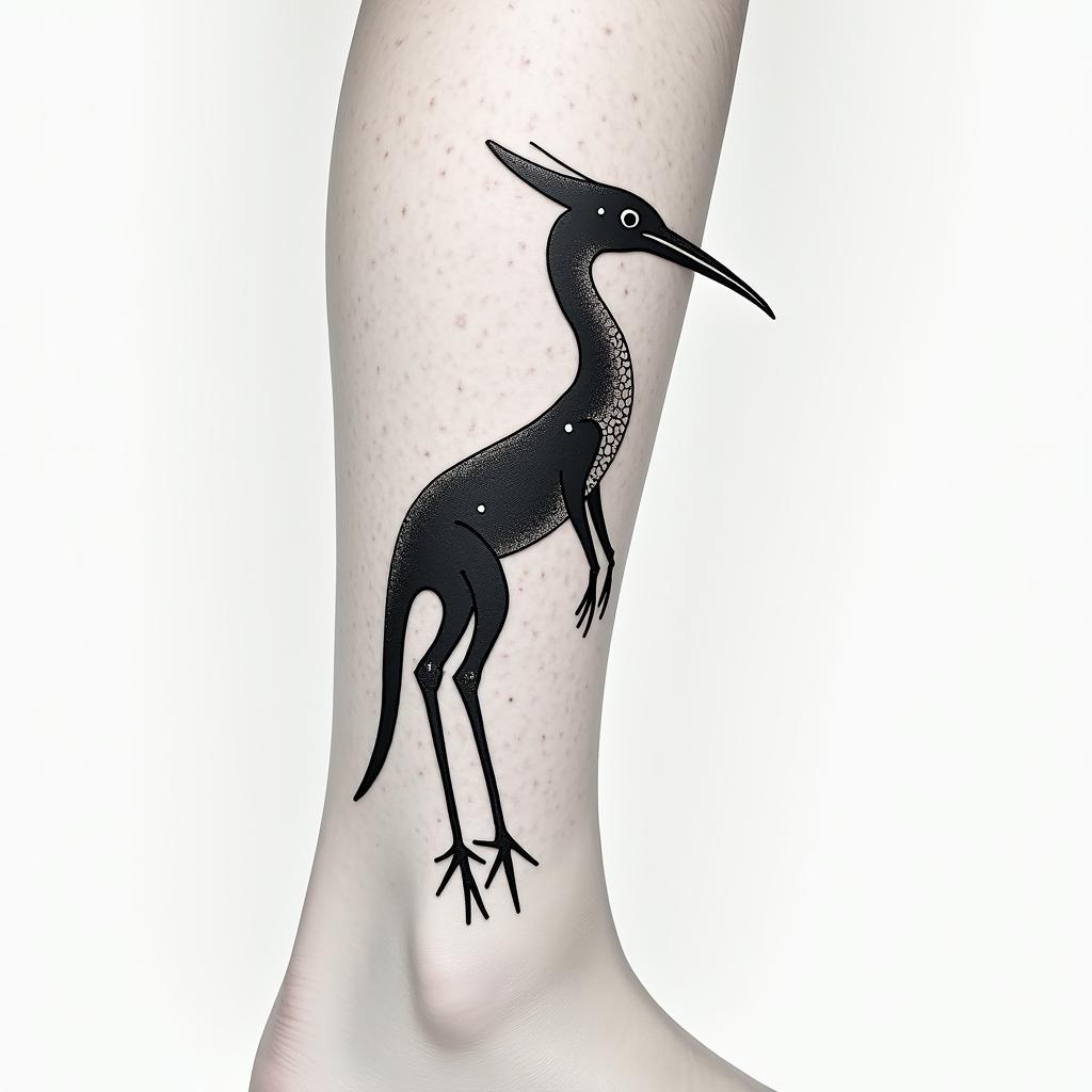 Anteater on legin minimalist style tattoo, featuring simple shapes and fine lines, with minimal shading and details, tiny triangles, creating a sense of balance and harmony - Variation 2