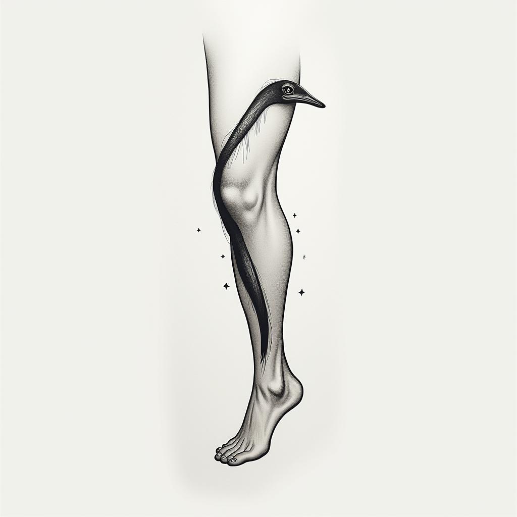 Anteater on legin minimalist style tattoo, featuring simple shapes and fine lines, with minimal shading and details, tiny triangles, creating a sense of balance and harmony