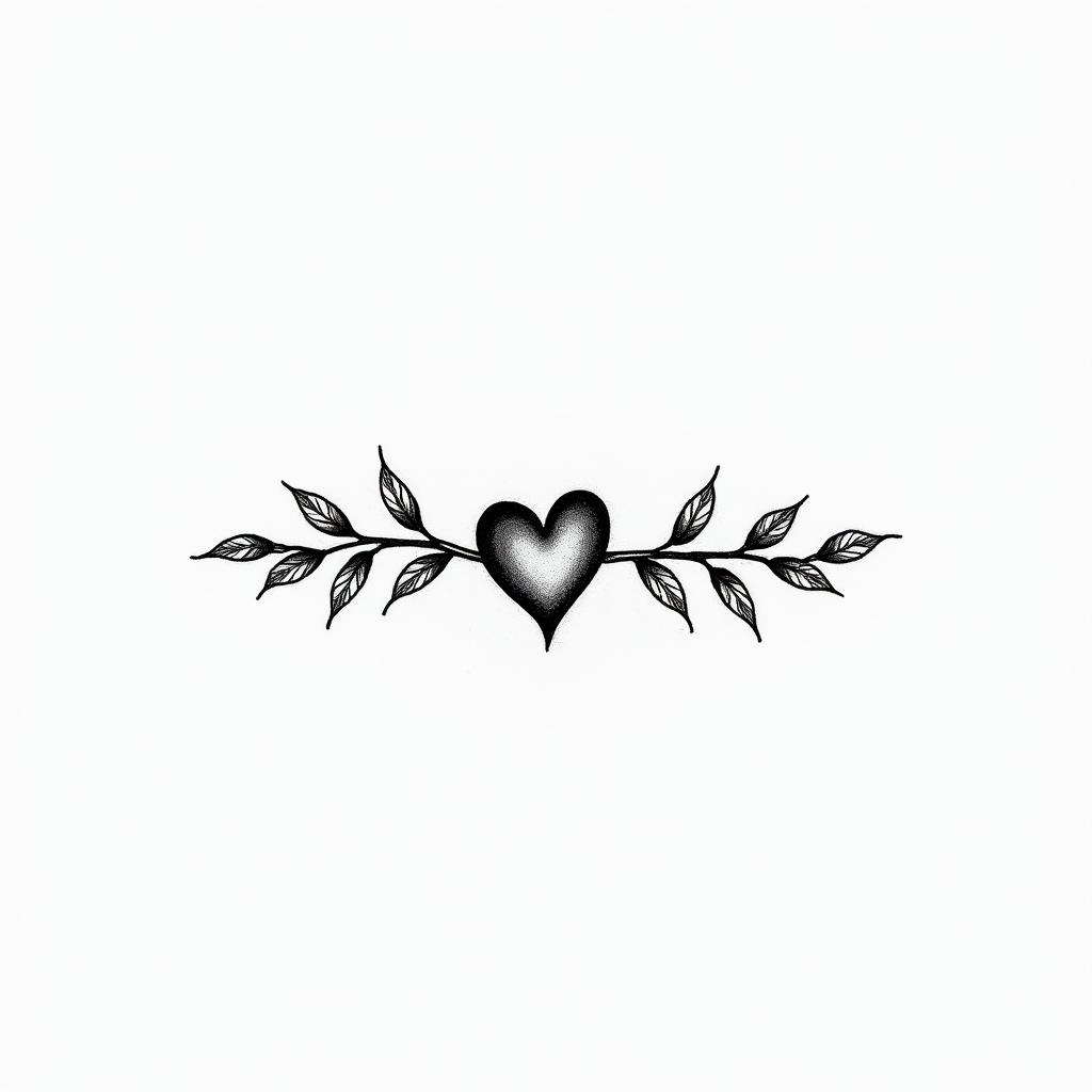 Vines black simplein Modest style tattoo, featuring soft, delicate line work with simple and meaningful symbols, gentle waves, a heart, evoking a sense of serenity and grace, - Variation 1