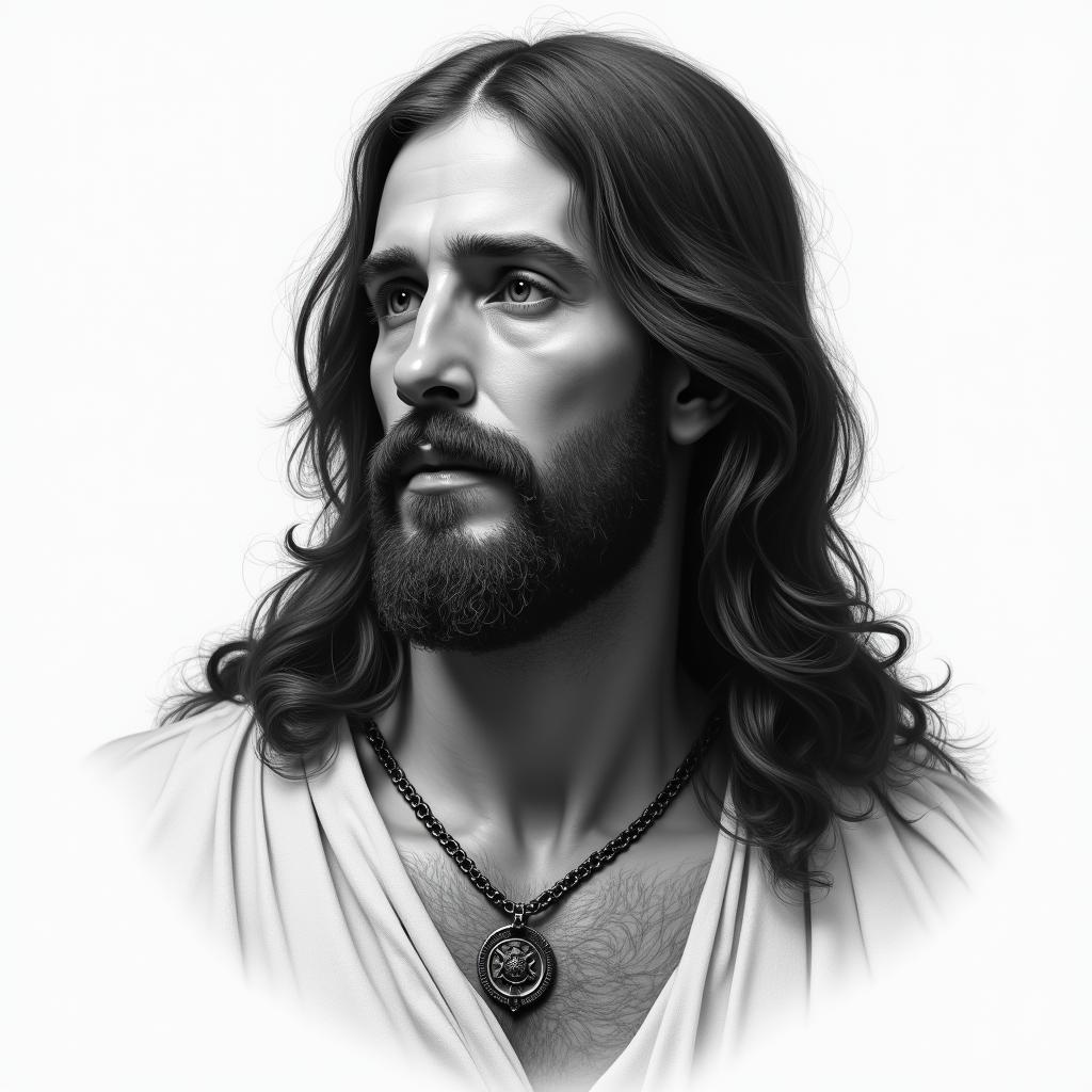 Jesus Christin realism tattoo style, featuring a highly detailed, lifelike, capturing every detail, photorealistic, ultra realistic, intricate shading, smooth and sharp,   - Variation 3