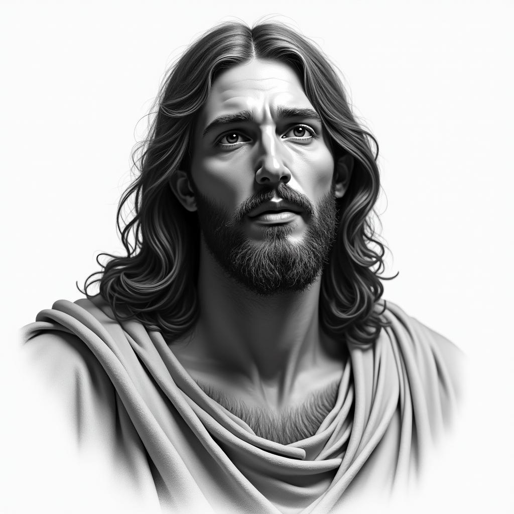 Jesus Christin realism tattoo style, featuring a highly detailed, lifelike, capturing every detail, photorealistic, ultra realistic, intricate shading, smooth and sharp,   - Variation 4