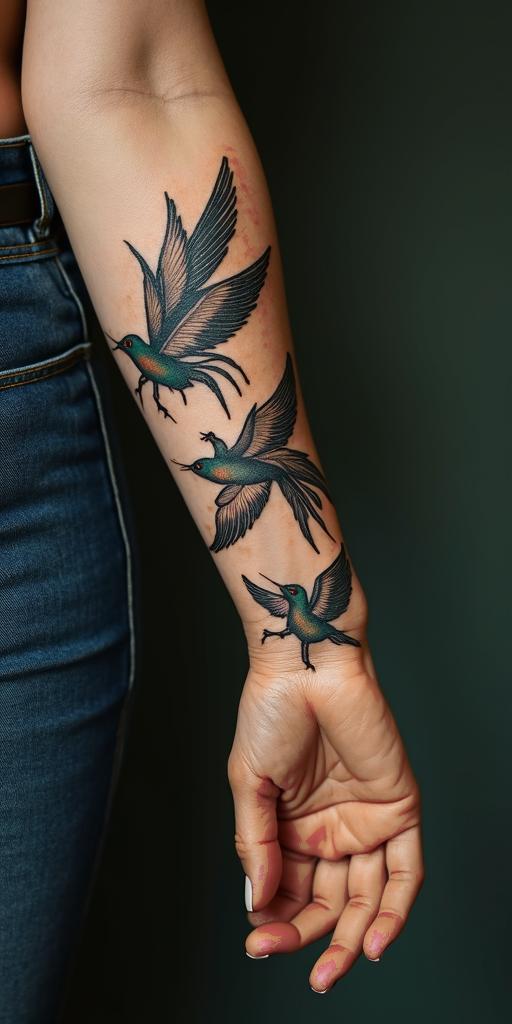 Feather with birdshigly detailed tattoo - Variation 2
