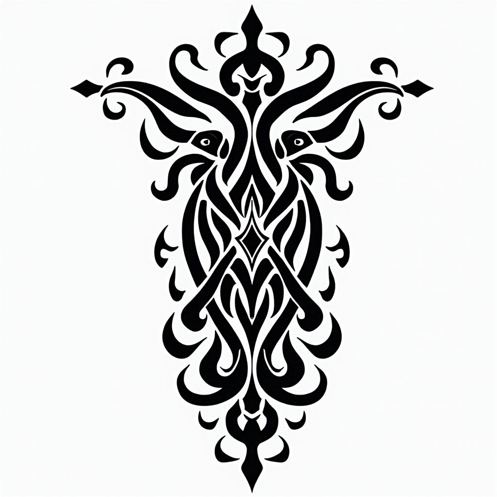 Jesus Christin tribal tattoo style, featuring bold and black geometric shapes, curved lines, intertwine and flow seamlessly, creating a powerful and symbolic design, polynesian and maori styles - Variation 2