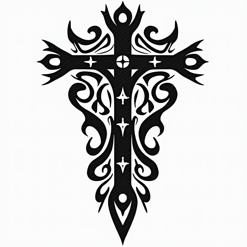 Jesus Christin tribal tattoo style, featuring bold and black geometric shapes, curved lines, intertwine and flow seamlessly, creating a powerful and symbolic design, polynesian and maori styles - Variation 4