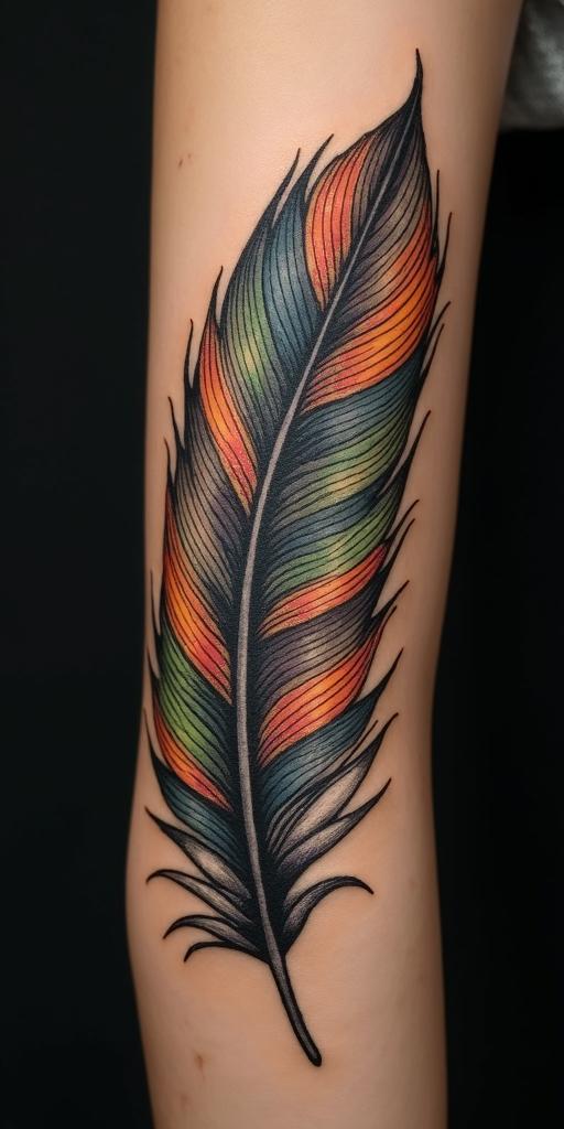 Feather with birdsin portrait tattoo style, featuring a highly realistic and detailed depiction  - Variation 4
