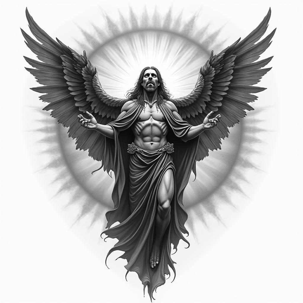 The biblical account of the apocalypse, the book of revelation in picture form.in realism tattoo style, featuring a highly detailed, lifelike, capturing every detail, photorealistic, ultra realistic, intricate shading, smooth and sharp,  