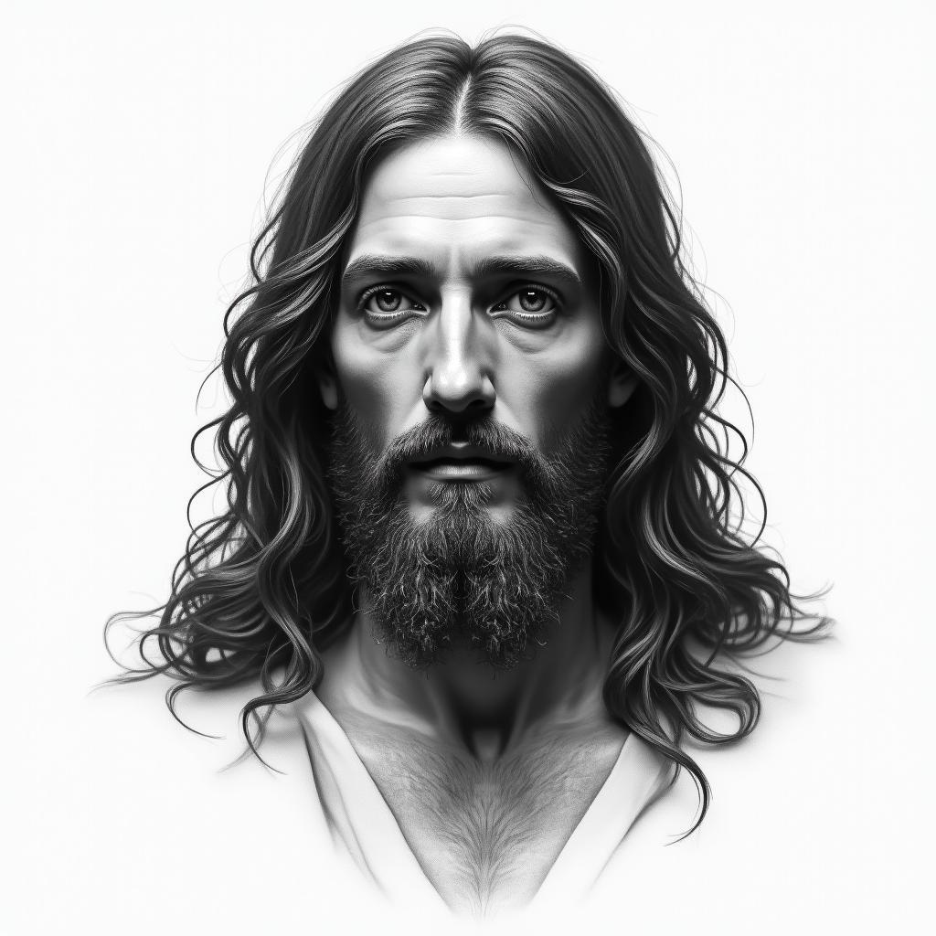 Jesus Christin portrait tattoo style, featuring a highly realistic and detailed depiction  - Variation 4