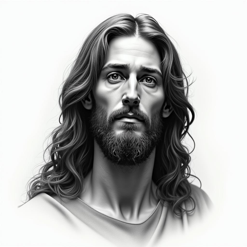 Jesus Christin portrait tattoo style, featuring a highly realistic and detailed depiction  - Variation 3