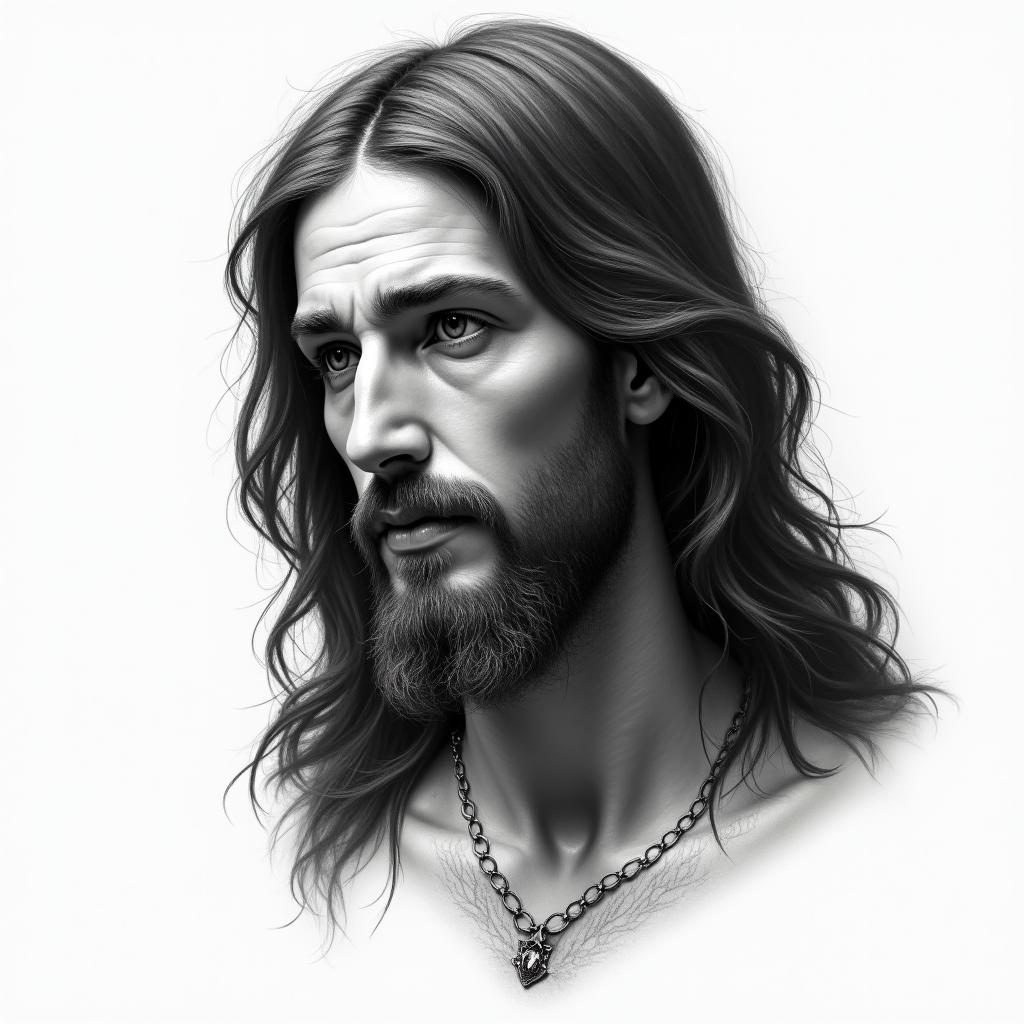 Jesus Christin portrait tattoo style, featuring a highly realistic and detailed depiction  - Variation 2