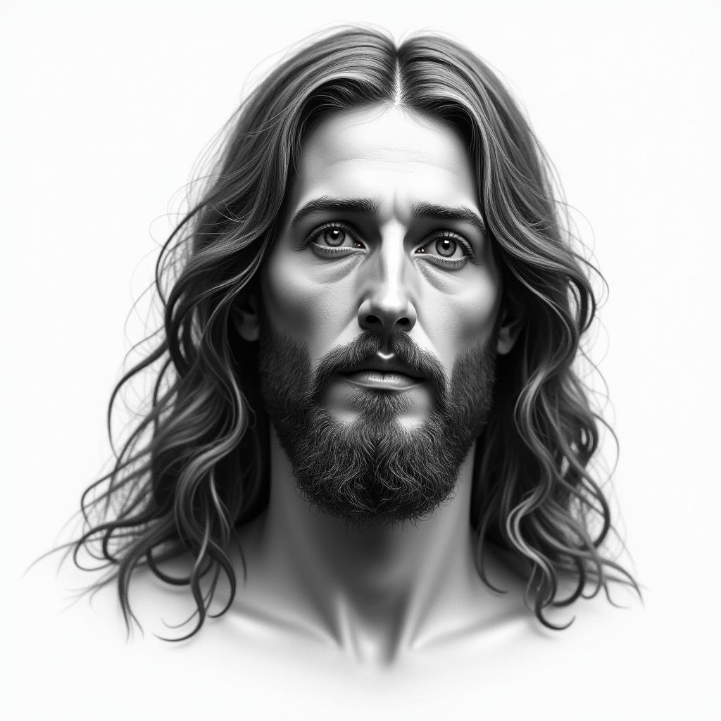 Jesus Christin portrait tattoo style, featuring a highly realistic and detailed depiction