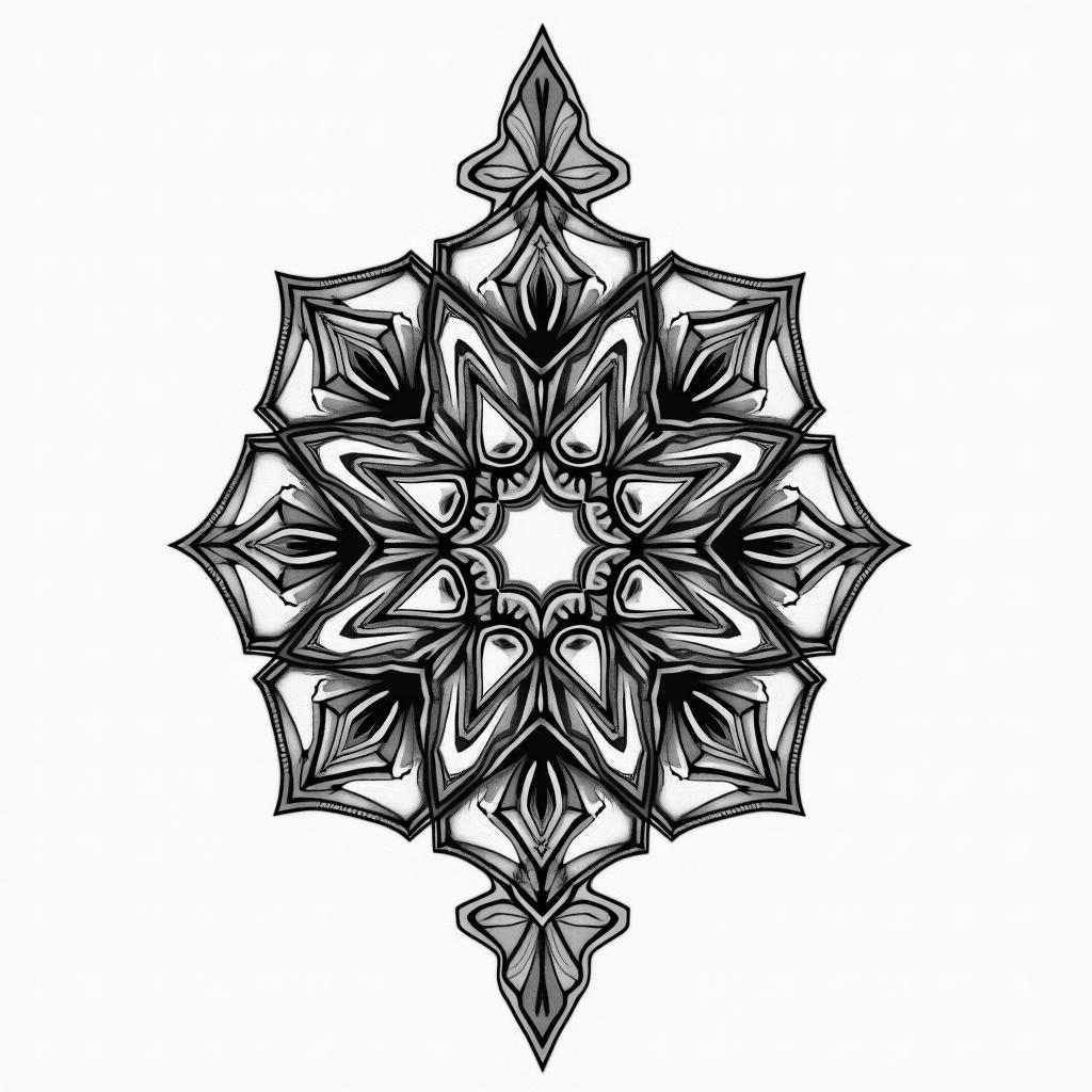 Jesus Christ in geometric style tattoo, blending hexagons, mandala-inspired patterns, symmetrical and fractal design, clean lines, sharp angles - Variation 2