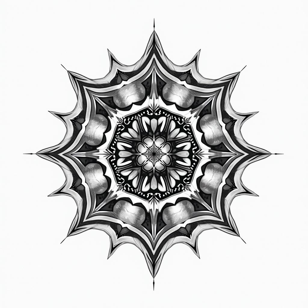 Jesus Christ in geometric style tattoo, blending hexagons, mandala-inspired patterns, symmetrical and fractal design, clean lines, sharp angles - Variation 3