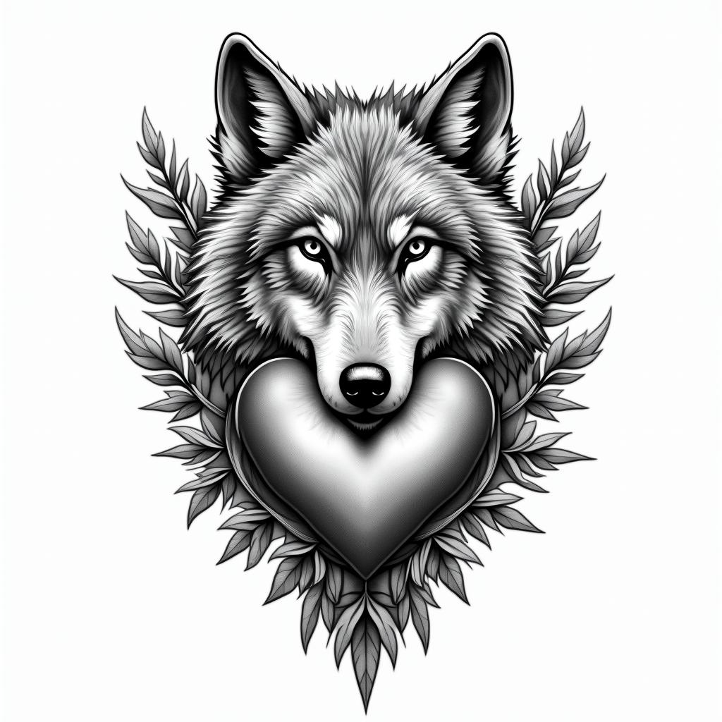 a wolf defends the heartin bohemian style tattoo, 8k - Variation 5