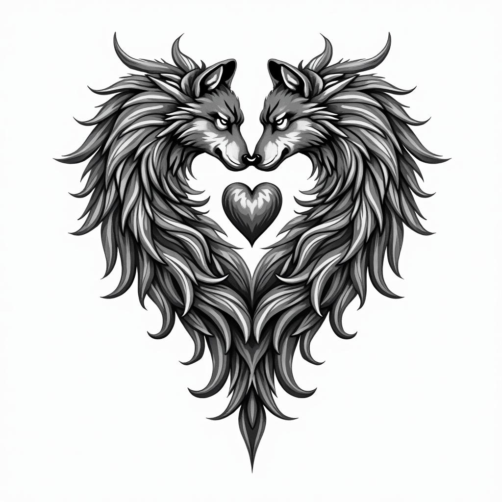 a wolf defends the heartin bohemian style tattoo, 8k - Variation 8