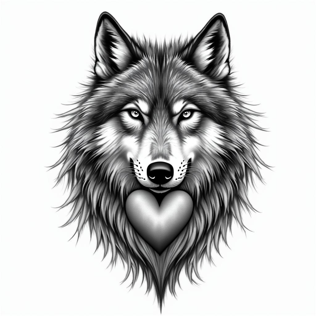 a wolf defends the heartin bohemian style tattoo, 8k - Variation 2